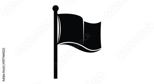 A simple black silhouette of a waving flag on a white background a common graphic element