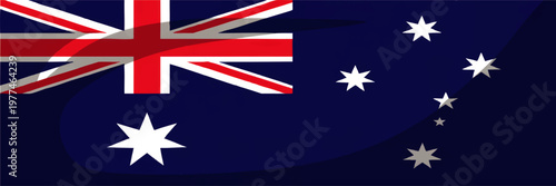 Stylized Australia flag illustration with waving fabric effect, blue red and white national symbol banner design
