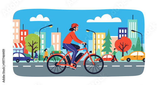 Cyclist Riding Through City Street