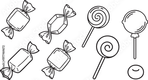 Candy and sweets outline icons set vector illustration collection