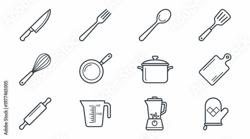 Collection of kitchen utensil icons for cooking and baking