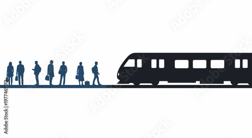 Commuters Waiting for Train Silhouette