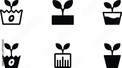 Seedling plant growth icon set collection for gardening agriculture farming and ecological projects