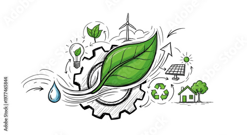 Eco friendly concept with green leaf and sustainable living elements