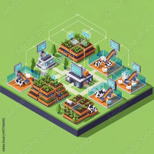 Futuristic Smart Farm Technology and Agriculture Innovation.