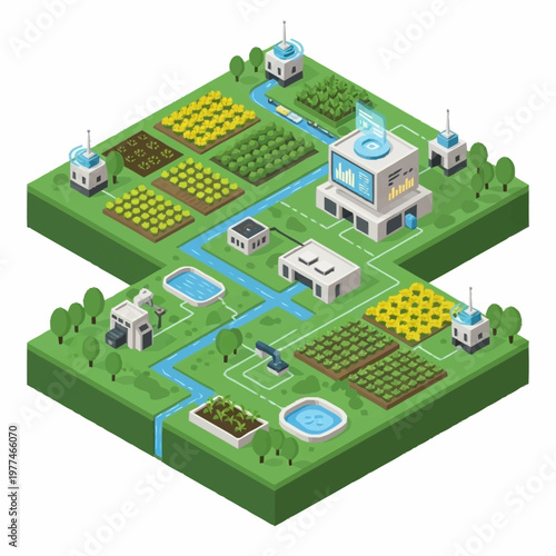 Futuristic Smart Farm with Advanced Technology and Automation.