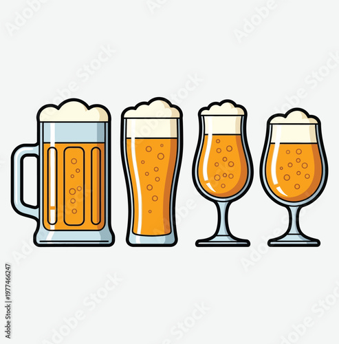 Four glasses of beer a variety of styles and shapes