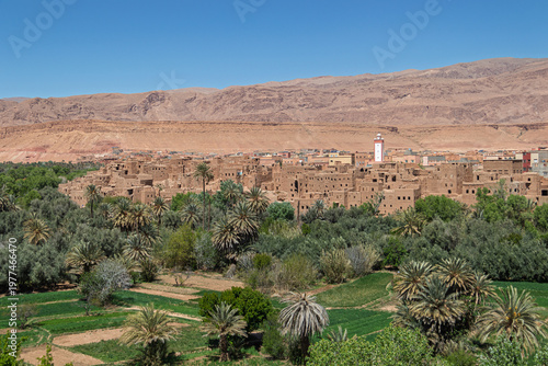 Tinghir oasis town panoramic view in todra valley