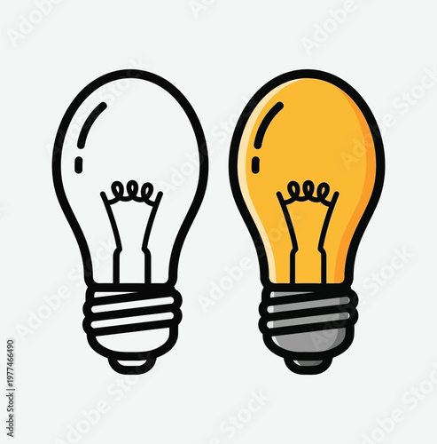 Title two light bulbs one unlit one illuminated side by side illustration description a colorful cartoon illustration depicts two light bulbs one in outline