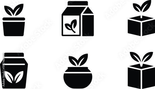 Eco friendly packaging and plant growth icons representing sustainable agriculture and green product