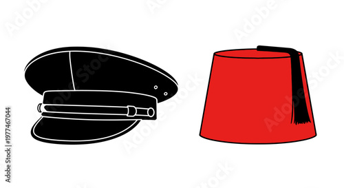 Two traditional hats a fez and a peaked cap side by side
