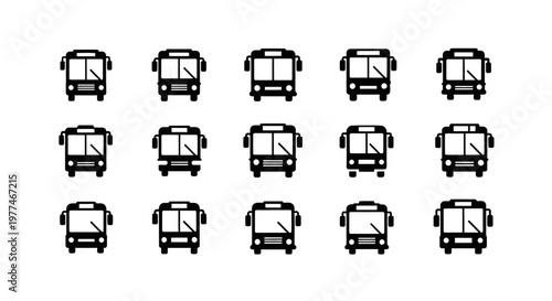 A grid of simplistic black bus silhouettes against a white background