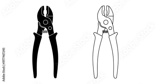 Two depictions of combination pliers one solid black one white outline