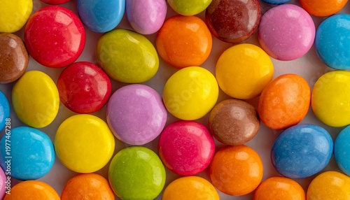 Colorful Candy Coated Chocolate Buttons Close-Up Background.