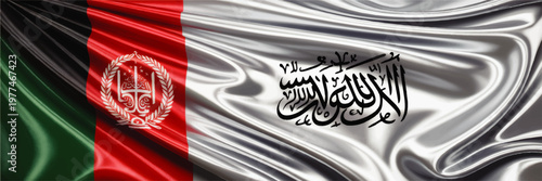 Afghanistan and Saudi Arabia Flags on Silk Fabric Background, Waving International Diplomacy Partnership Banner Concept