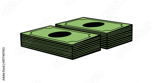 Two stacks of us currency are depicted in a simple illustration