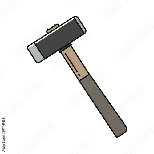 Flat cartoon sledgehammer illustration with wooden handle.