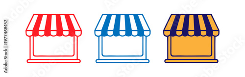 Three colorful striped market stall