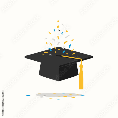 Graduation Cap with Tassel and Confetti.