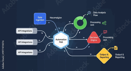 Diagram illustrating automation hub with data ingestion and processing workflow.