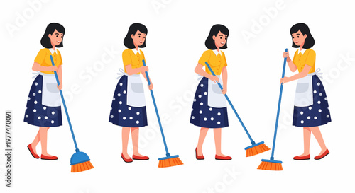 A woman cleaning with a broom.