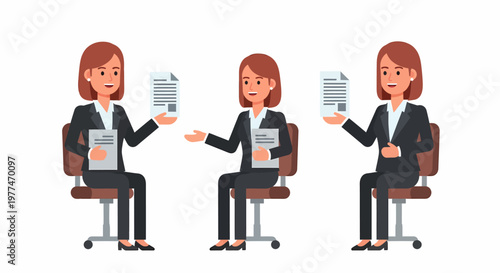 Illustration of businesswoman in different poses.