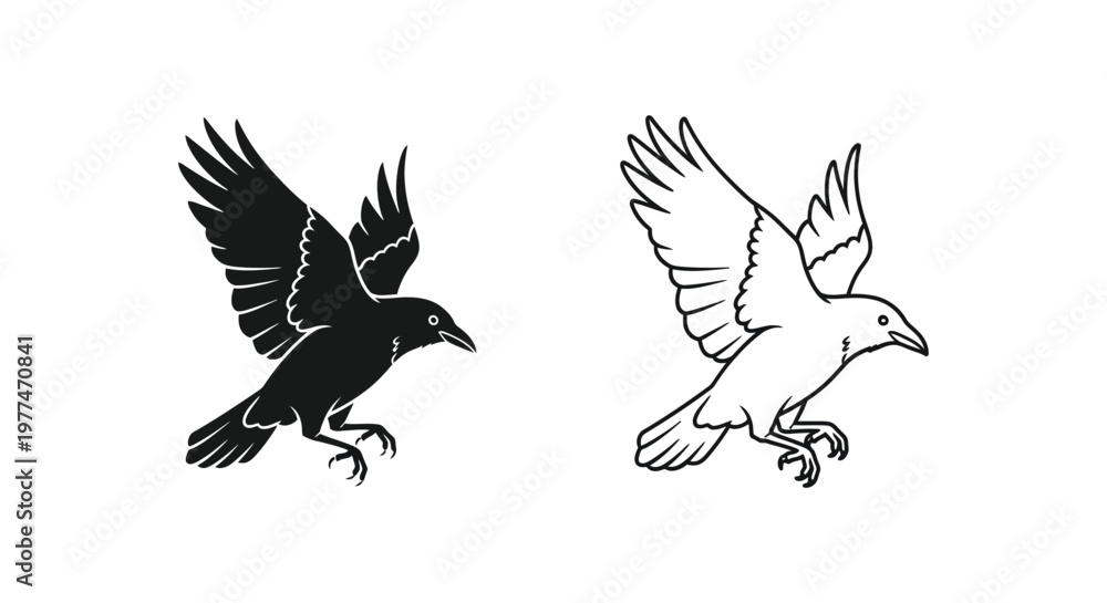 Fototapeta premium Elegant Flying Raven Silhouette Vector Art Design Vector