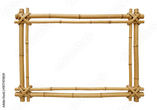 A rectangular picture frame constructed from natural bamboo poles tied together at the corners