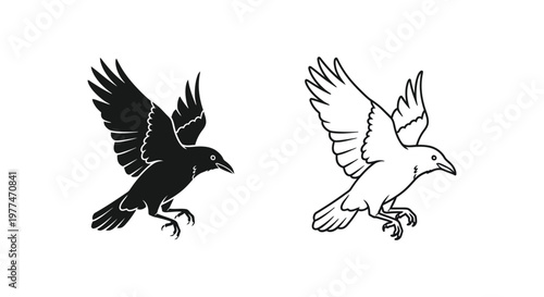 Elegant Flying Raven Silhouette Vector Art Design Vector