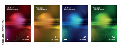Abstract creative poster set with vibrant colorful spherical shapes.