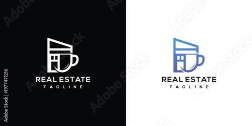 Modern Minimalist Real Estate Logo Design with House and Coffee Cup