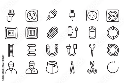 Electrical Tools and Equipment Icons for Engineering and Repair