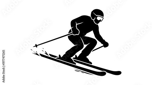 Silhouette of a Skier: Capturing the grace and dynamism of alpine skiing, a silhouetted skier carves down a snowy slope, embodying the thrill of winter sports.