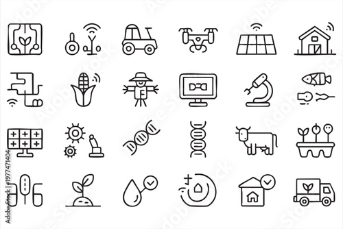 Agriculture Line Icon Set Featuring Drones Sensors and Crops