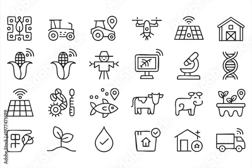 Minimal Outline Icons for Agriculture Technology and Innovation