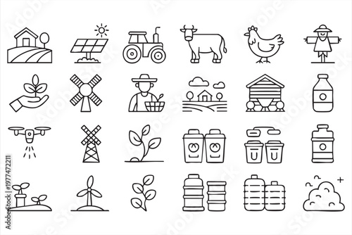 Agriculture Icons with Livestock Crops Greenhouse and Dairy Elements