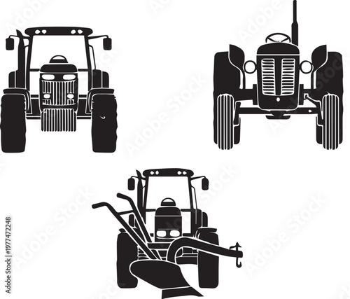 Tractor Front View Icon Minimal Line Vector Illustration