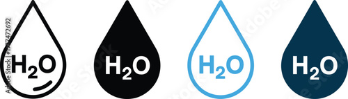 H2o water drop icon collection representing chemical formula and purity for scientific research use