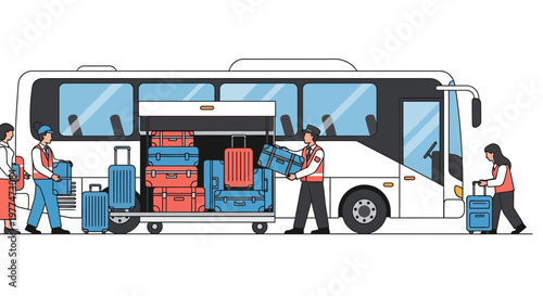 Tourists Loading Luggage into Bus Storage for Travel