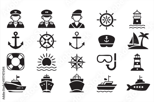 Ocean Transport Line Icons for Maritime Industry and Travel