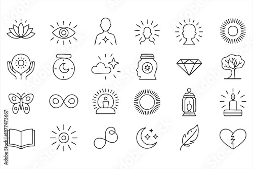 Spiritual Wellness Icons for Meditation Mindfulness and Energy Healing