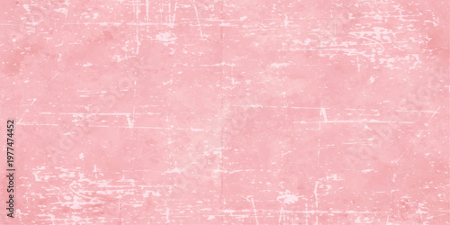 A vintage pink grunge background with textured rose paper hearts and rough paint on an old cement wall design