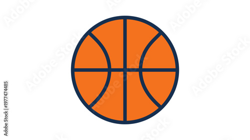 Basketball Graphic: A dynamic orange basketball, meticulously crafted with striking dark blue lines, perfectly embodies the sport's iconic ball, a staple of every exciting game.