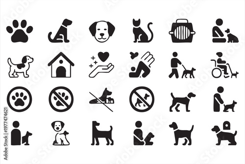 Dog Pet Care Icon Set for Training Walking and Veterinary Services