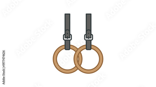 Gymnastic Rings Illustration: A minimalistic illustration of a pair of gymnastic rings. The design of the ring appears classic and clean. perfect for concepts of fitness and athleticism.