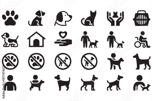 Dog Care Icons for Pet Services Training and Veterinary Clinics