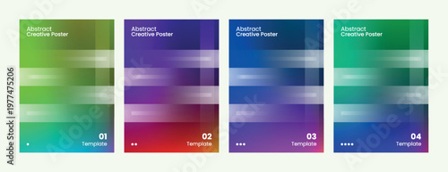Modern branding posters with grainy texture and blurry color layers.