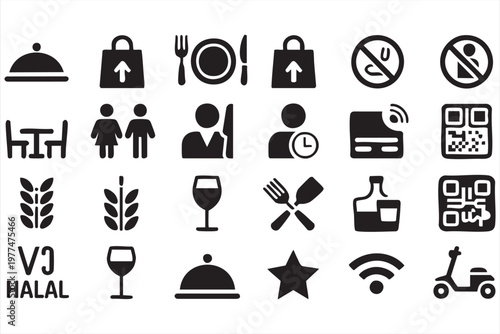 Restaurant Icons for Payment QR Code and Customer Service