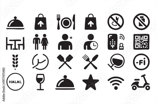 Dining Service Icons for Cafe Restaurant and Food Business