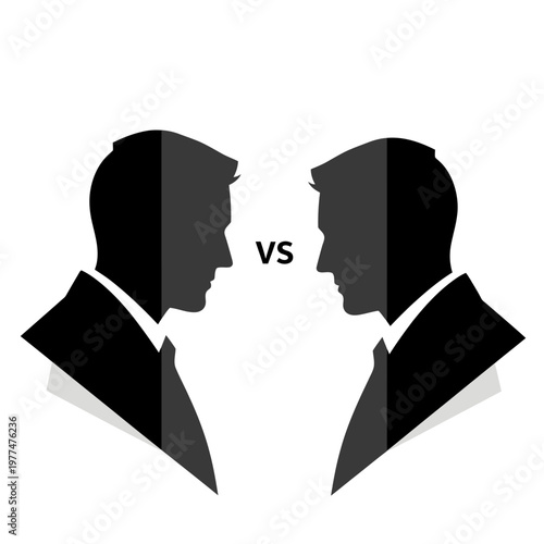 Business Competition Silhouette VS Two Men Facing Off Opposing Rivalry